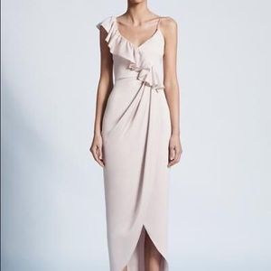 Shona Joy Asymmetrical Frill Draped Dress NWT, Color Porcelain